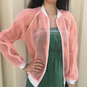 Rehab Pink & White Mesh Retro Bomber Jacket | S